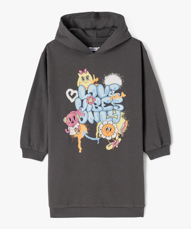Robe sweat à capuche avec motif XXL fille
